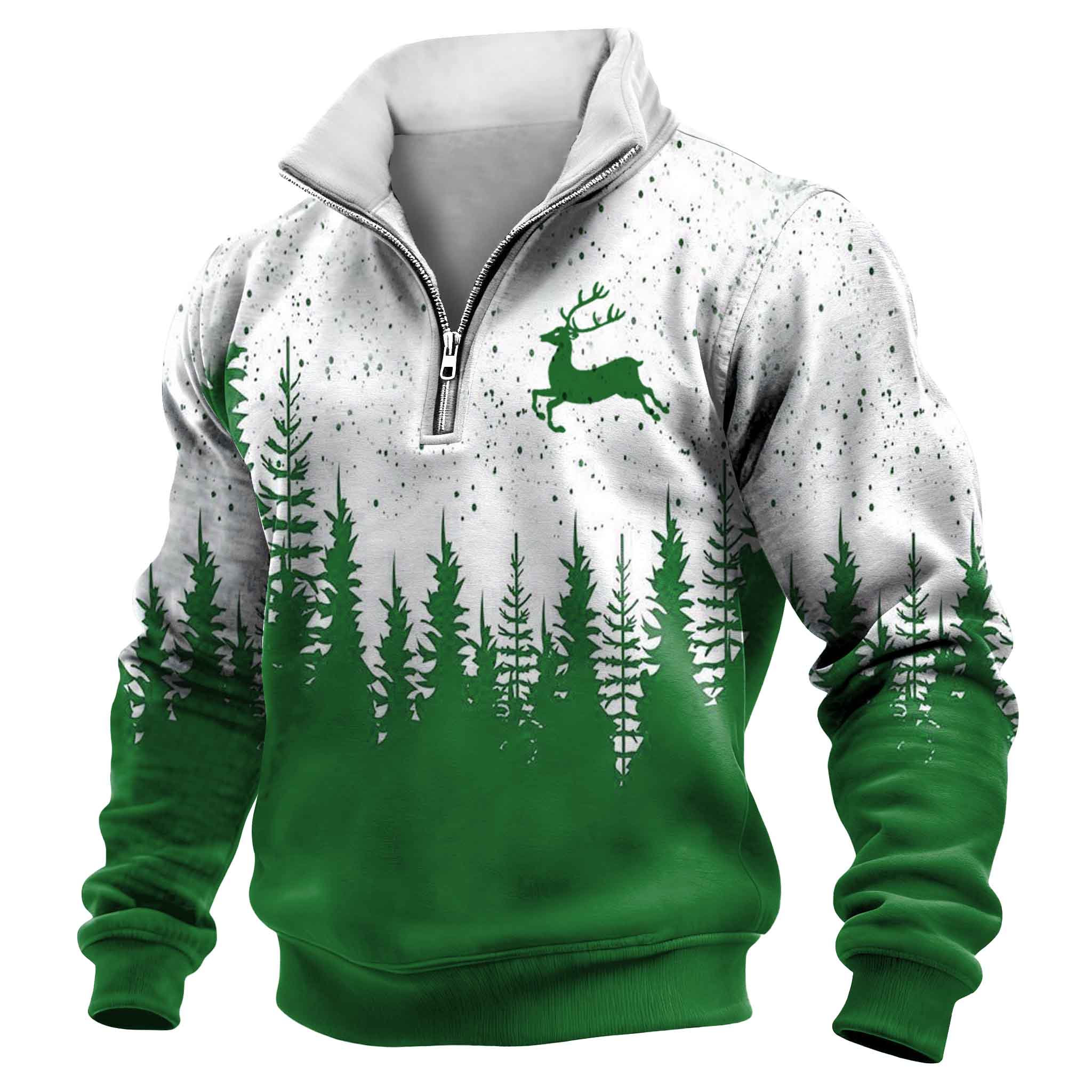  Festive Red Deer and Forest Print Hoodie for Winter Season