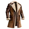 Men's Western Cowboy Brown Leather Embossed Suede Fleece Shearling Coat by Inlyline