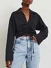 Fashion V-Neck Drawstring Loose Simple Blouses&Shirts Tops