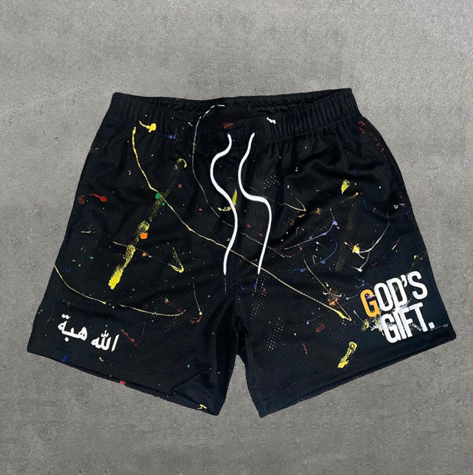 Vintage God's Gift Graphic Casual Street Mesh Shorts - SOPULA