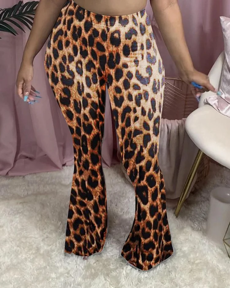 Casual Leopard-print Flared Pants