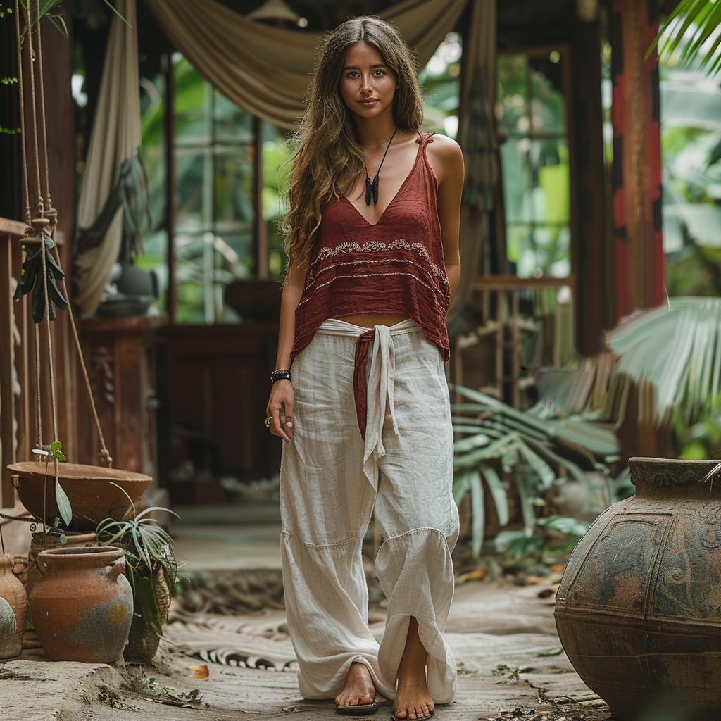 Retro Loose, Comfortable And Breathable Ethnic Style Linen V-neck Suspender Sleeveless Top