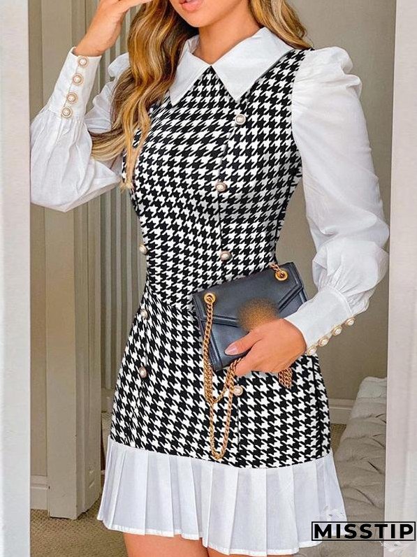 Plaid Stitching Button Long Sleeve Shirt Dress