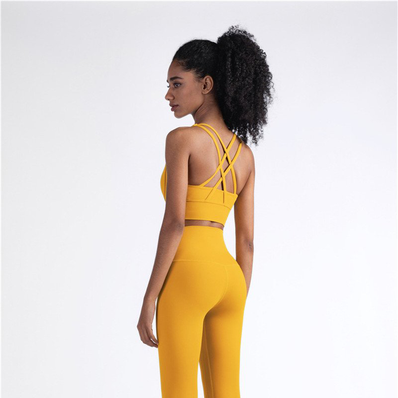 yellow sports bra with built in cups
