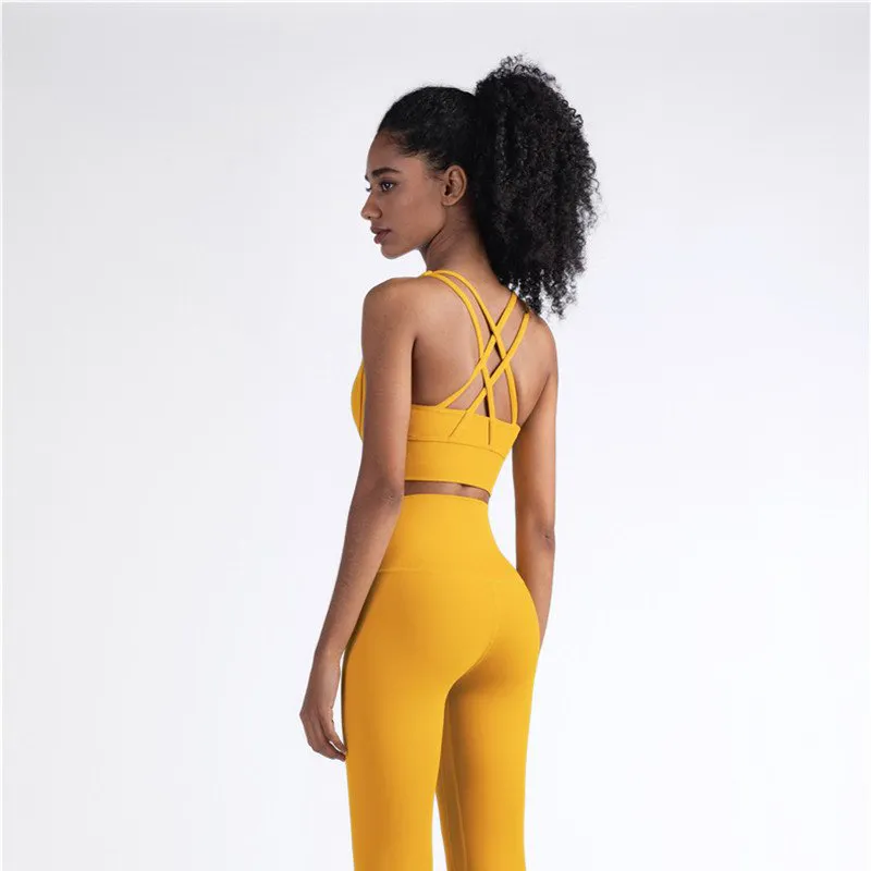 yellow sports bra with built in cups