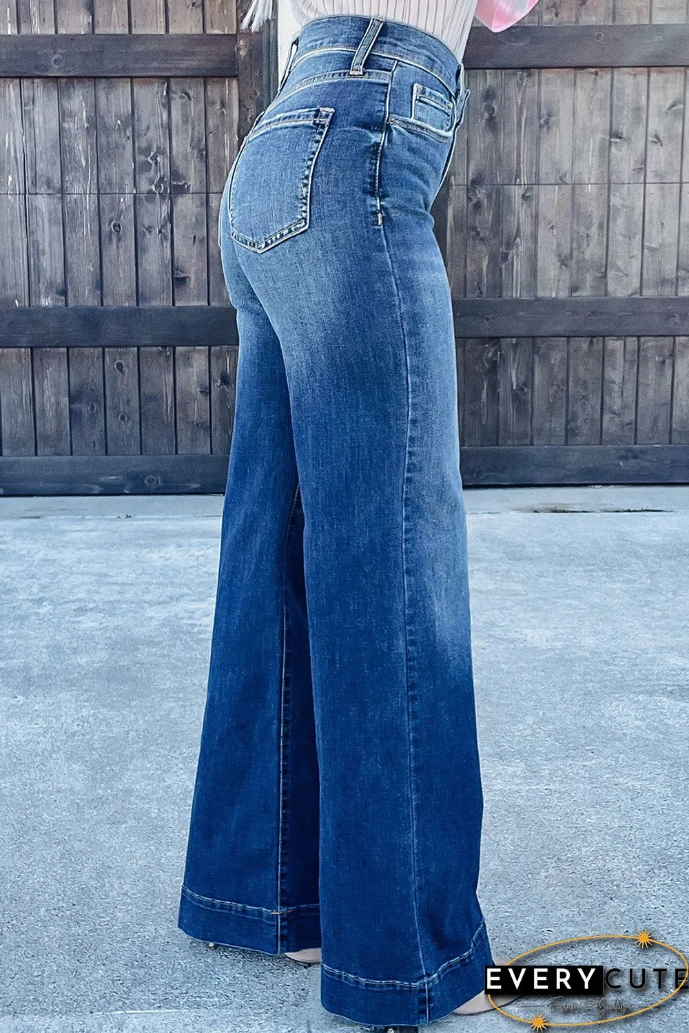 Blue High Rise Wide Leg Jeans