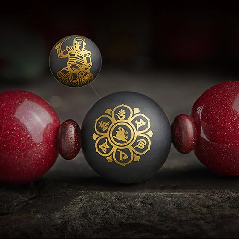 925 Sterling Silver Chinese Zodiac Cinnabar Om Mani Padme Hum Jade Blessing Wrist Mala