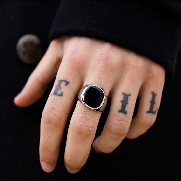 Vintage Styled Black Obsidian Signet Ring 