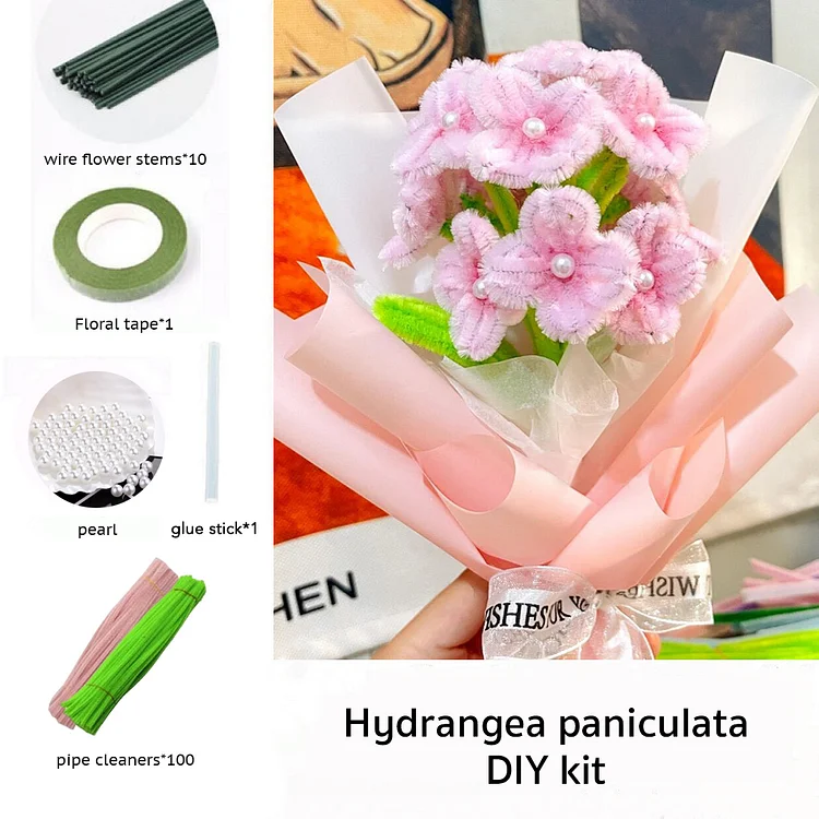 DIY Pipe Cleaners Kit - Hydrangea Paniculata - Represents Innocence And Pure Emotions, Symbolizing A Love That Is Pure And Sincere