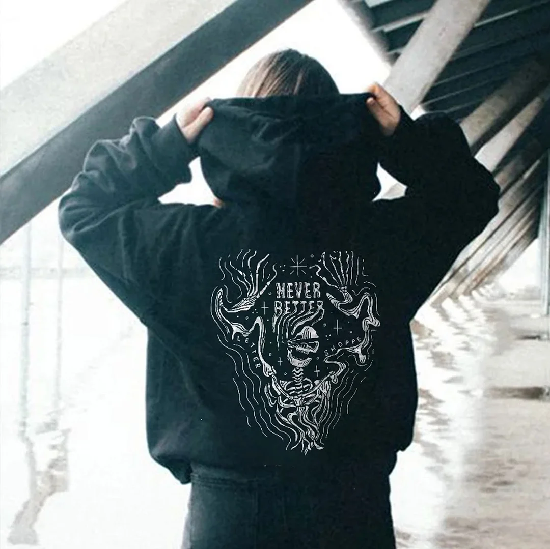 NEVER BETTER Skull Impressionism Painting  Black Print Hoodie