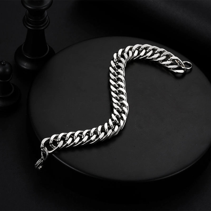 Street Hipster Domineering Punk Hip-hop Bracelet Titanium Steel Men’s Raw Retro Stainless Steel Thick Chain Bracelet