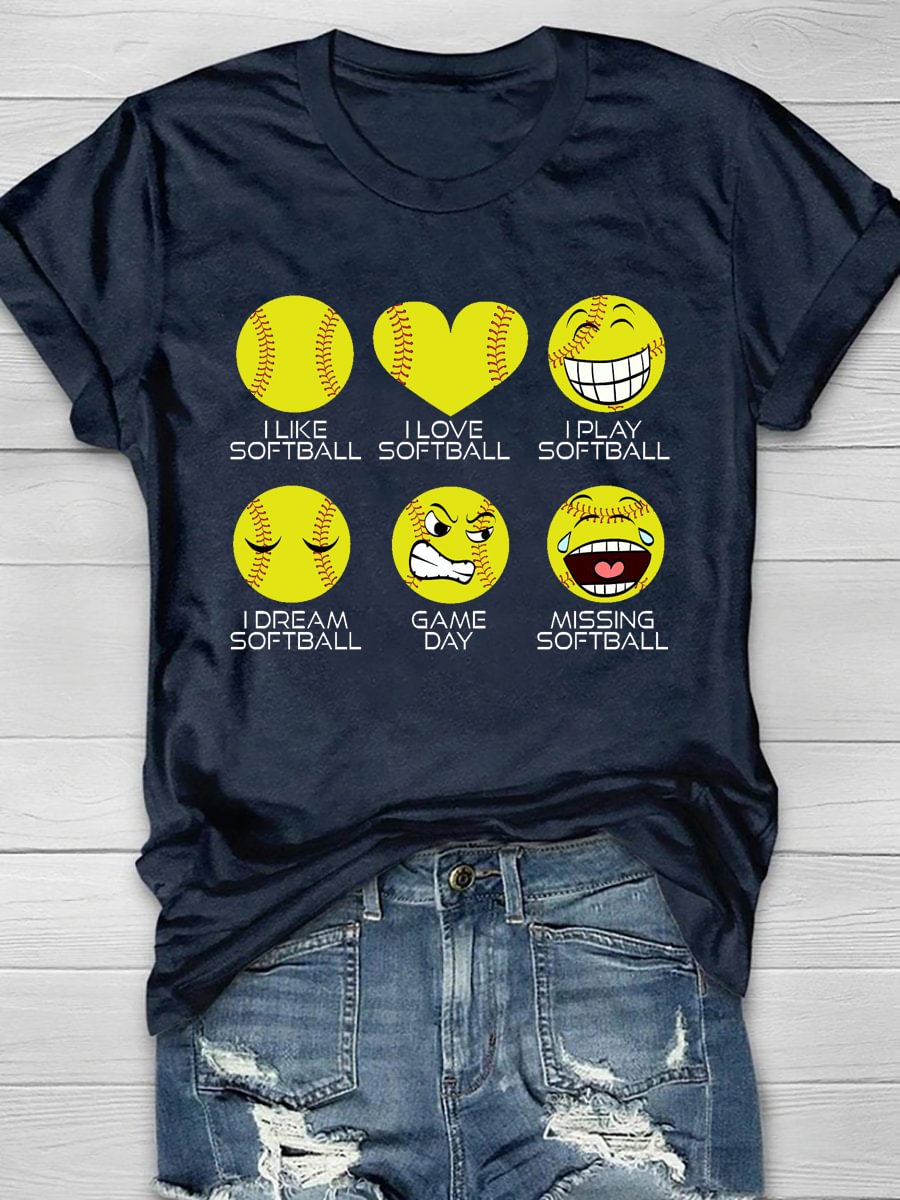I Love Softball Print Short Sleeve T-Shirt
