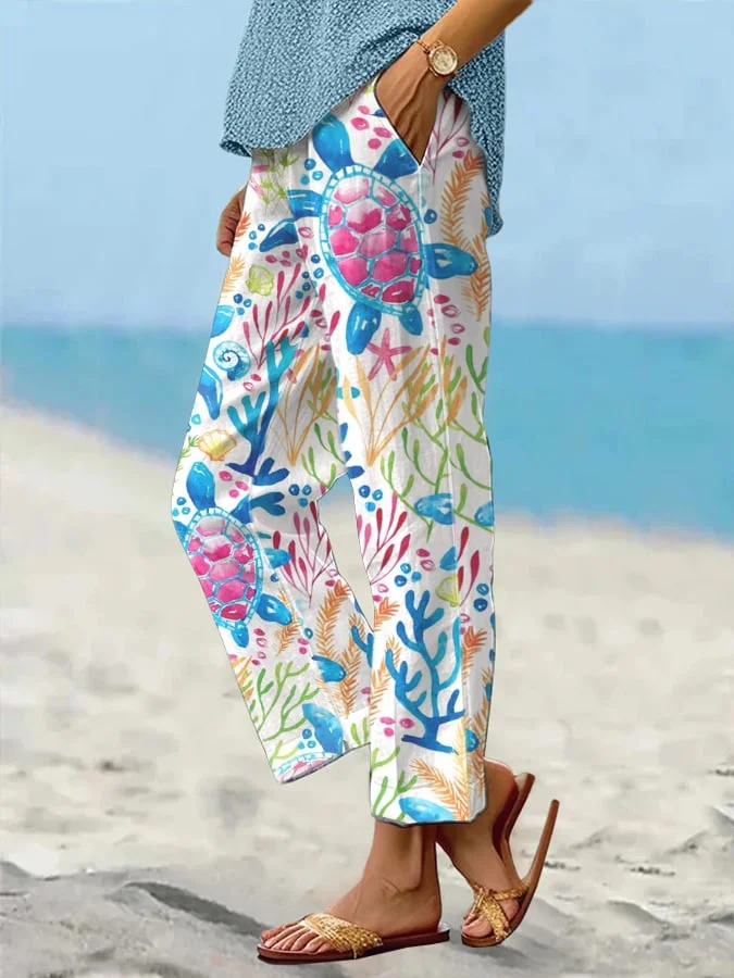 🔥Buy 3 Get 10% Off🔥Women's Beach Vacation Floral Print Loose Casual Pants (With Pockets)