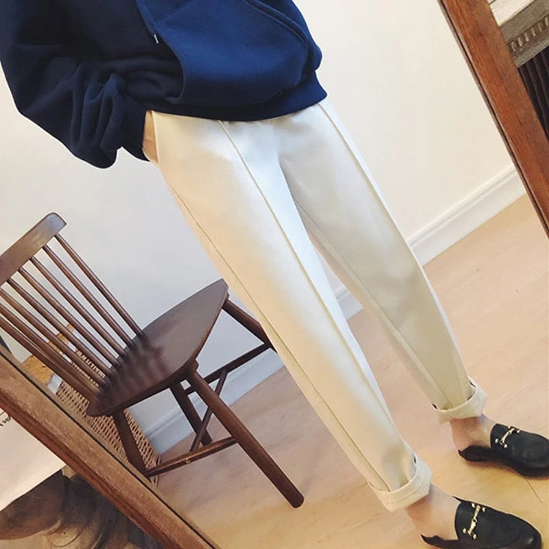 Thick Pants Casual Straight Suit PantsAutumn and Winter Women   Harem Pants High Waist Ankle-length Pants Female Loose  6991 50