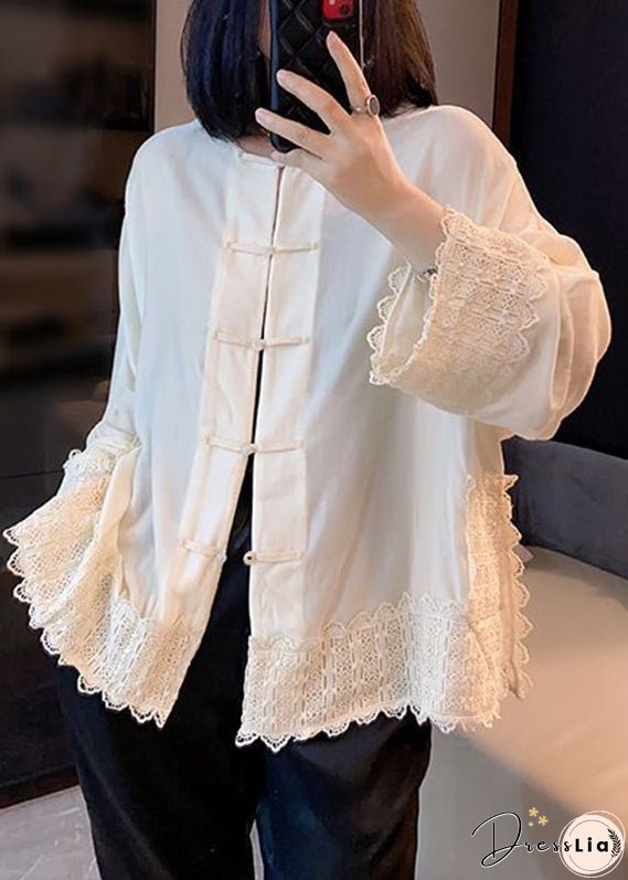 Vintage White Floral Button Silk Velour Coats Long Sleeve