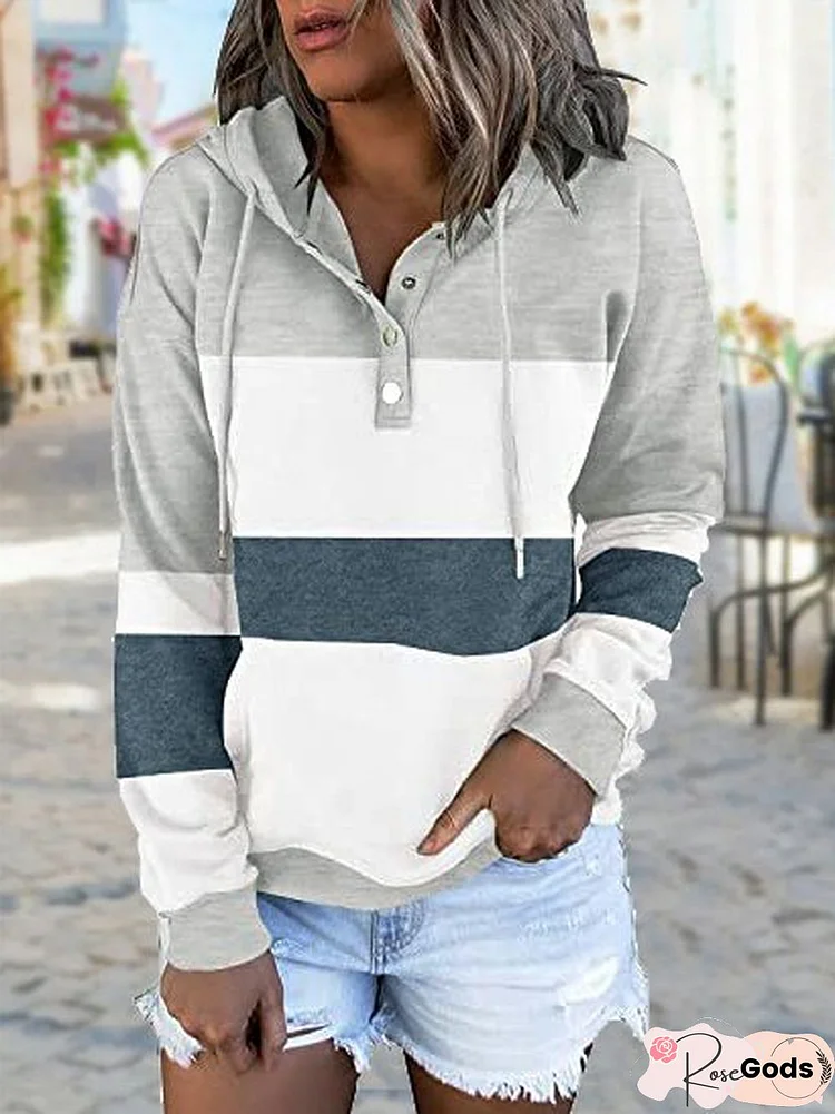 Casual Multicolor Panel Knit Long Sleeve Hoodie