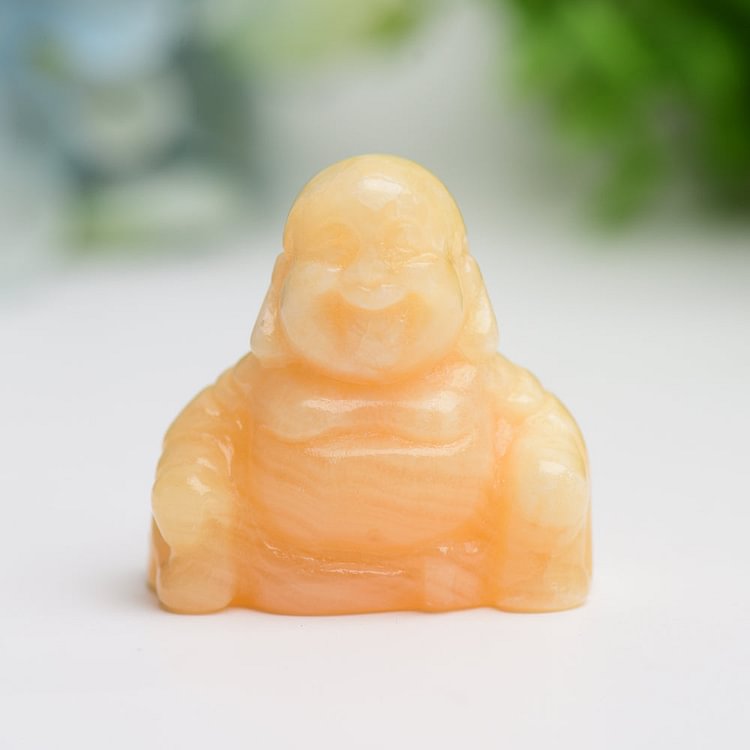 1.4"   Crystal Buddha Crystal Carving  Free Form Model   Orange Calcite Mahogany Black Obsidian Howlite Green Aventurine Tiger's Eye Unakite Labradorite Rhodonite