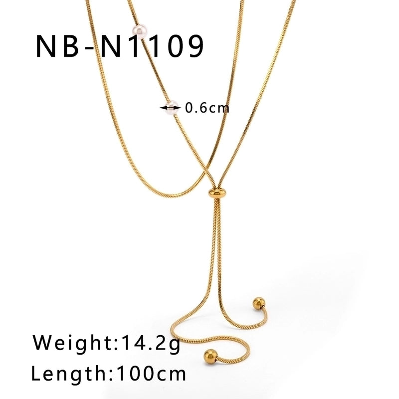 304 Stainless Steel 18K Gold Plated IG Style Romantic Shiny Pearl Round Artificial Pearls Double Layer Necklaces