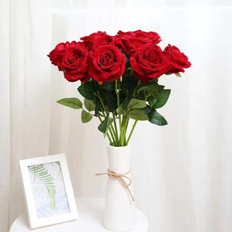 Athvotar Piece Red Rose Flowers Silk Real Touch Artificial Flowers Valentine's Day Home Wedding Decorations Fake Flowers