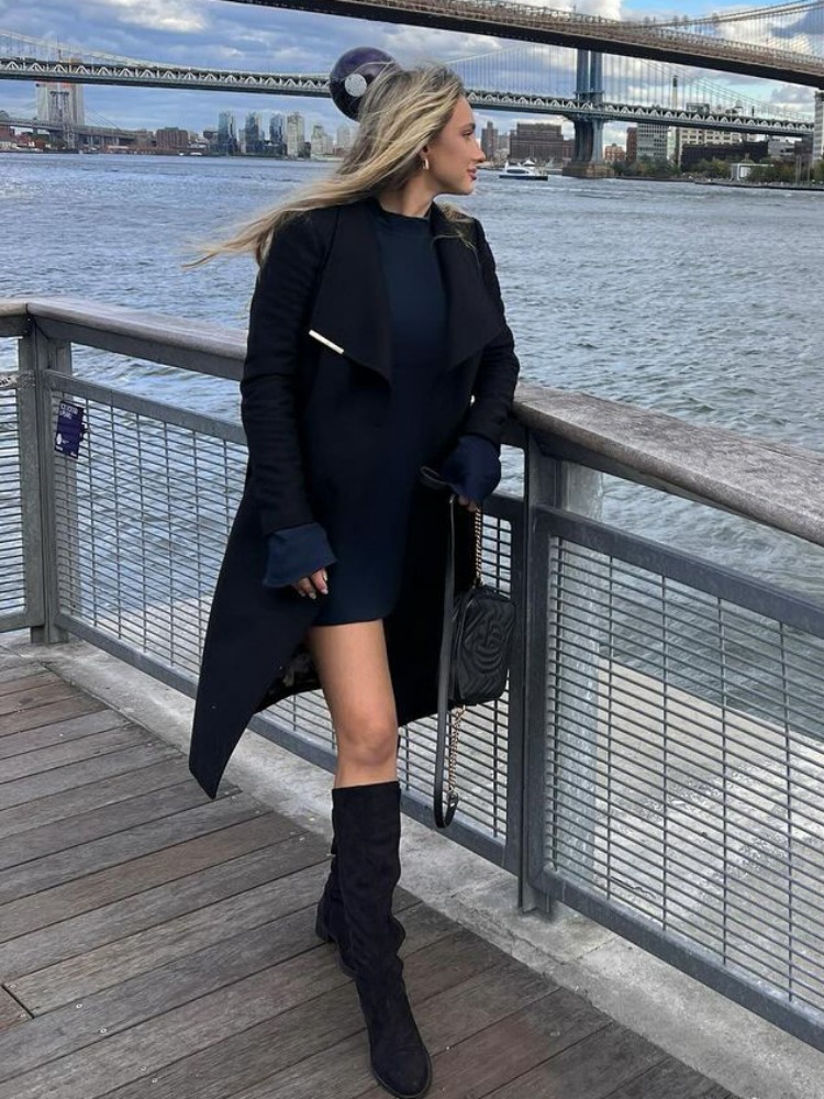Ootddress Patchwork Solid High Waist Mini Dress Female Fashion Long Sleeve Autumn 2025 Pocket Slim Dress Casual Women's Dress New