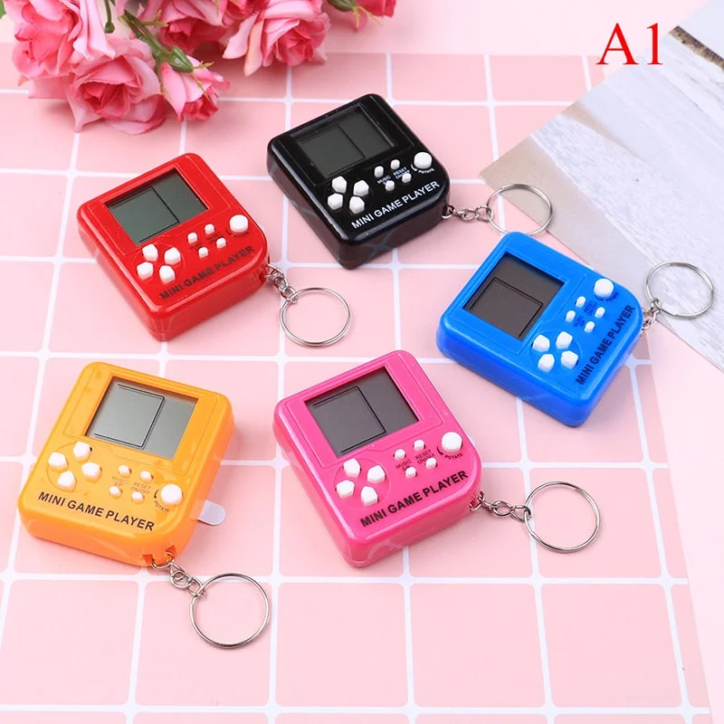 Classical Mini Tetris Electronic Game Machine Keychain Toys For Kids Educational Gifts Keyring Color Random