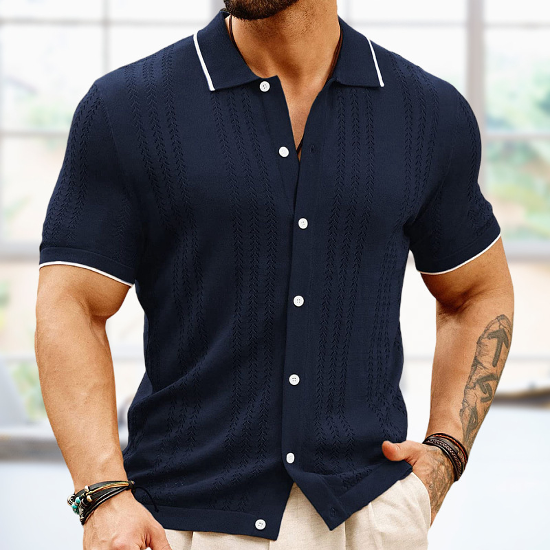 Mature Men Short-sleeved Polo Shirt Summer Button Lapel Top