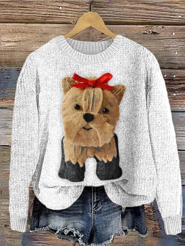 VChics Yorkshire Terrier Felt Art Cozy Knit Sweater