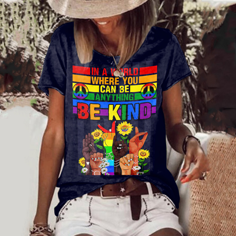 wearshes Hippie Flag Print Casual T-Shirt