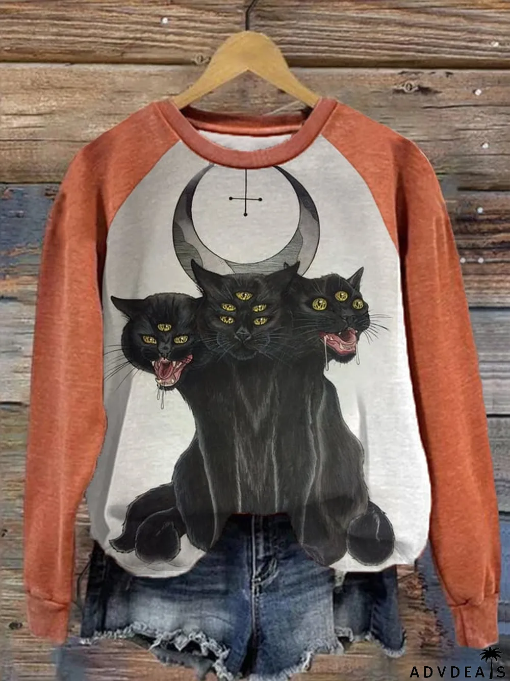 Fashion Casual Loose Art Cat Halloween Print Sweatshirt