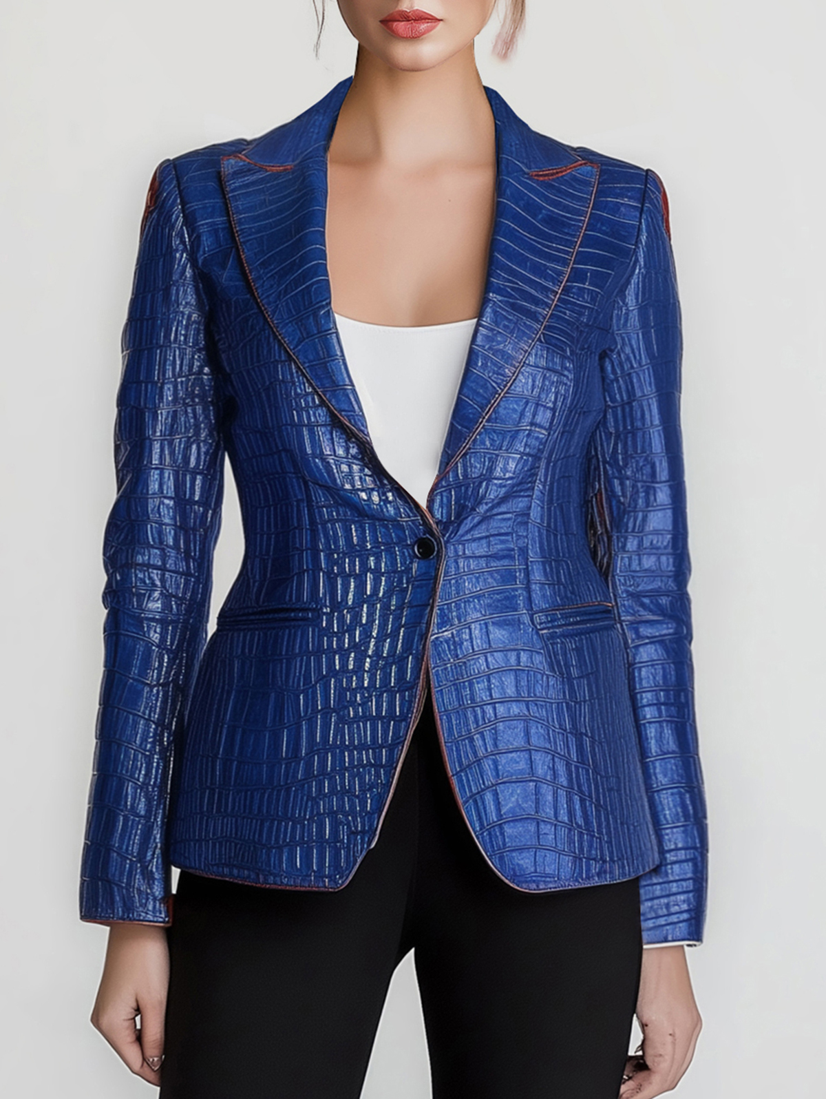 Ursime PU Leather Peak Lapel One Button Crocodile Pattern Blazer