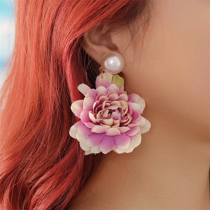 1 Pair Sweet Minimalist Flower Pearl Cloth Drop Earrings