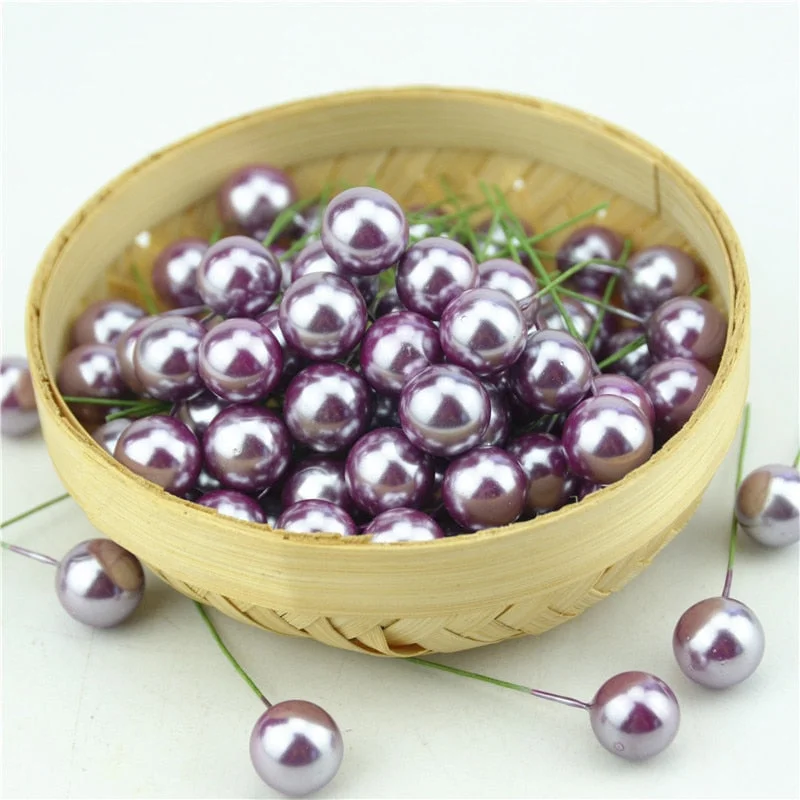 50pcs Mini Berries Plastic Fake Fruit Small Artificial Pearl Flower Stamens Cherry Wedding DIY Gift Box Decorated Xmas Wreaths