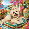 Seaside Maltese Special Shaped 5D DIY Partial Drill Diamond Painting Kits for Adults Beginners Home Decor Diamond Dots Paintings Diamond Art Kit 11.81 x11.81inch