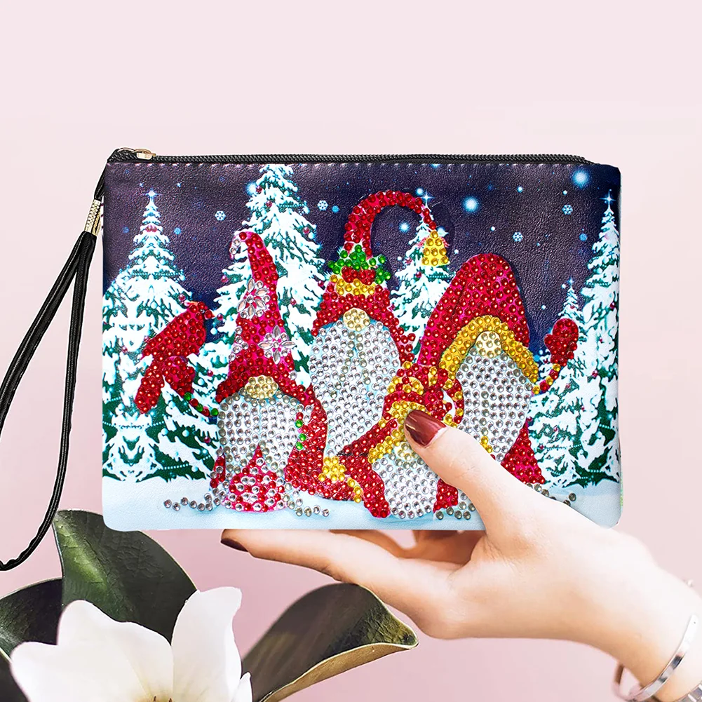 5D DIY Xmas Gnome Partial Shaped Drill DIY Diamond Painting Bag with Zipper