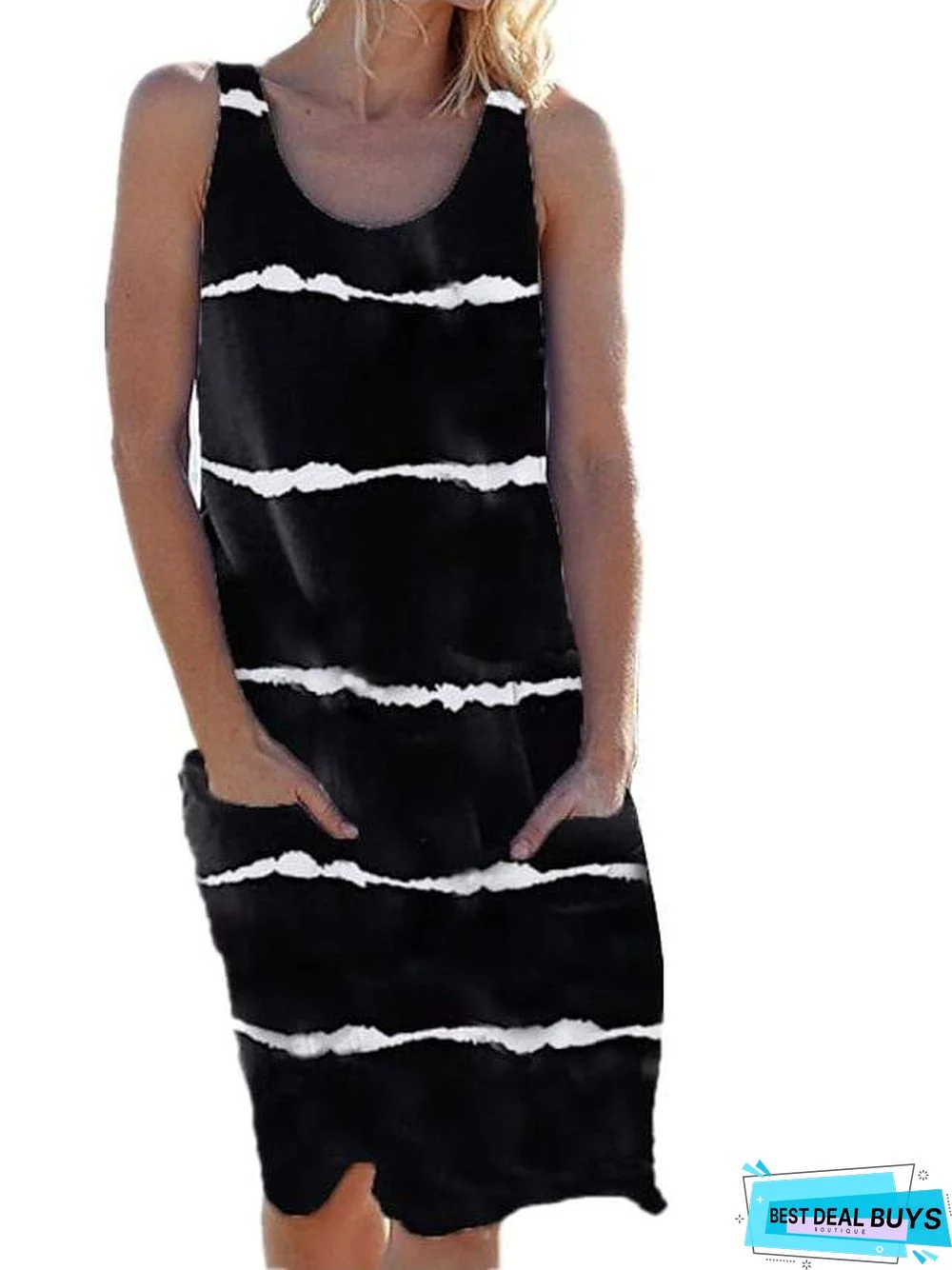 Women's T-Shirt Dress Tee Dress Knee Length Dress White Black Purple Wine Army Green Dark Gray Navy Blue Sleeveless Striped Summer Casual