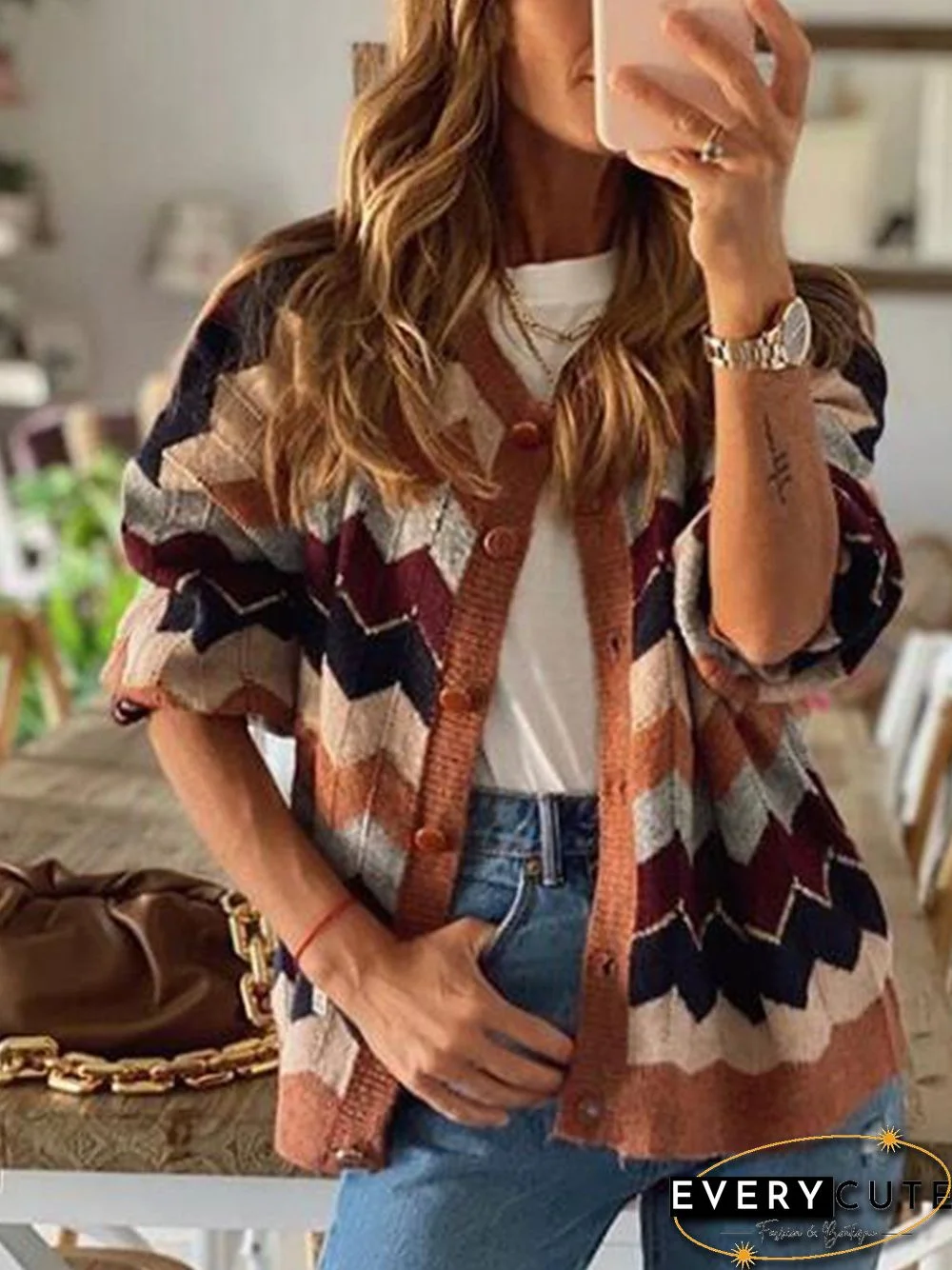 Printed Vintage All Season Cotton-Blend Mid-weight Micro-Elasticity Casual Long sleeve Crew Neck Jacket for Women