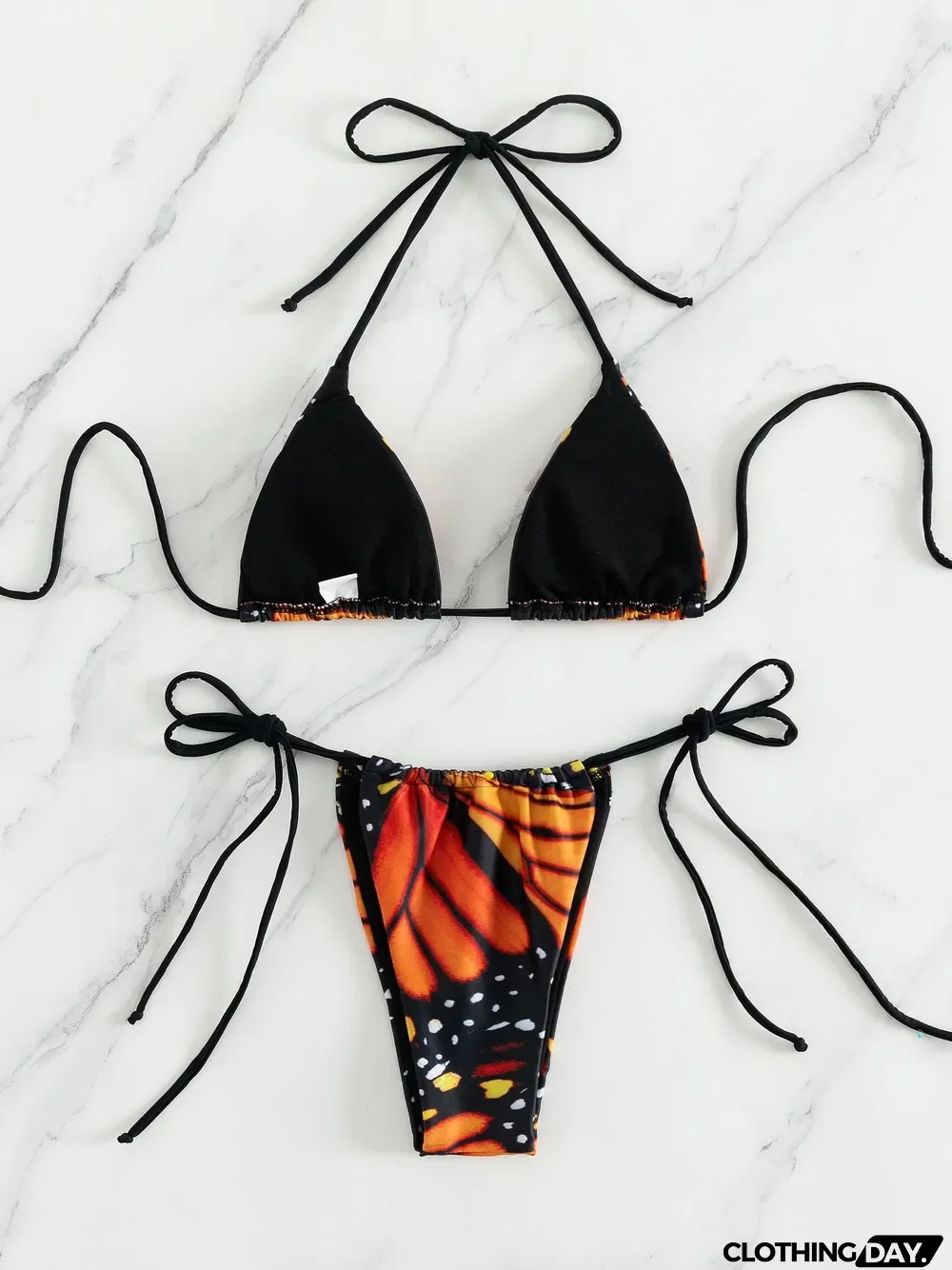 Butterfly Printed Lace-up Halter Bikini Set
