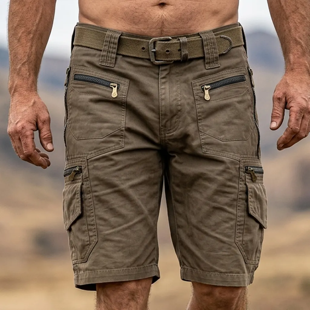 Men's Cotton Tactical Cargo Shorts With Multiple Pockets And Zipper Closure-INSPIREUSE
