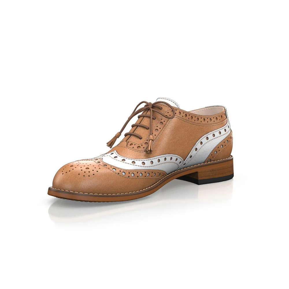 Classic Brown & White Hollow Out Lace Up Wingtip Shoes Nicepairs