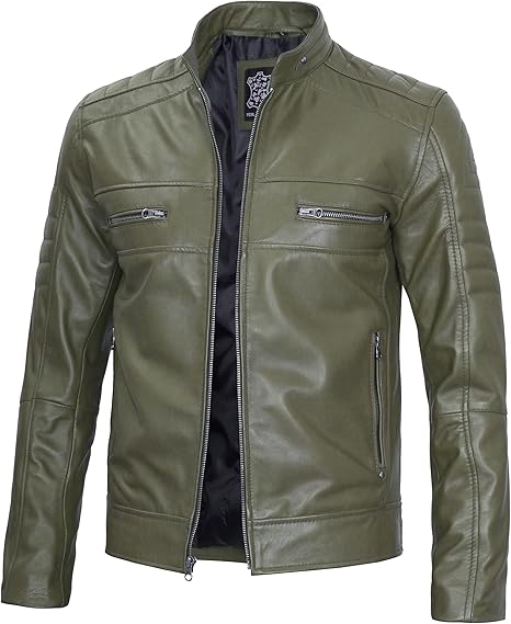 Casaco de cabedal para homem Decrum - Casaco de cabedal estilo café racer para homem elegante