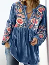 Women's Plus Size V Neck Long Sleeve Blouses
