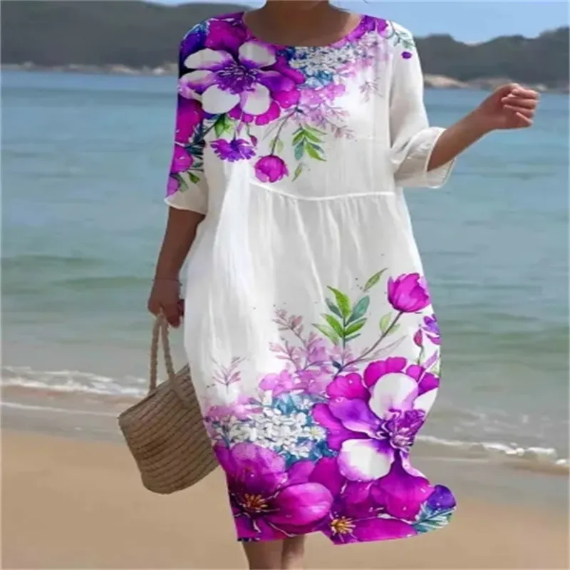 Churchf Churchf New Women's Floral Art Print Leisure Vacation Dress