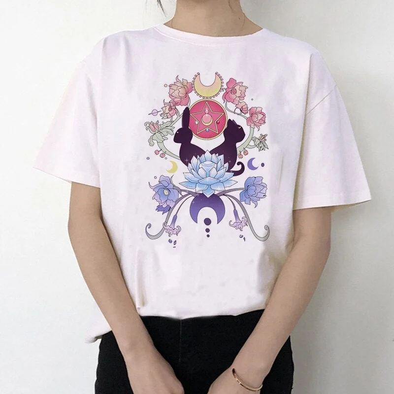Women Harajuku Short Sleeve Fun Ulzzang T-Shirt Cute Cat Tshirt Cartoon Top Tees Female