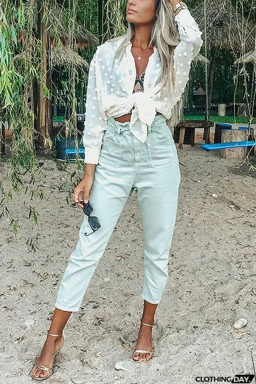 Pom Pom Turn-down Collar Shirt