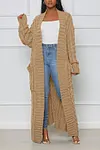 Women's Long Knit Solid Color Dual Pocket Cardigan