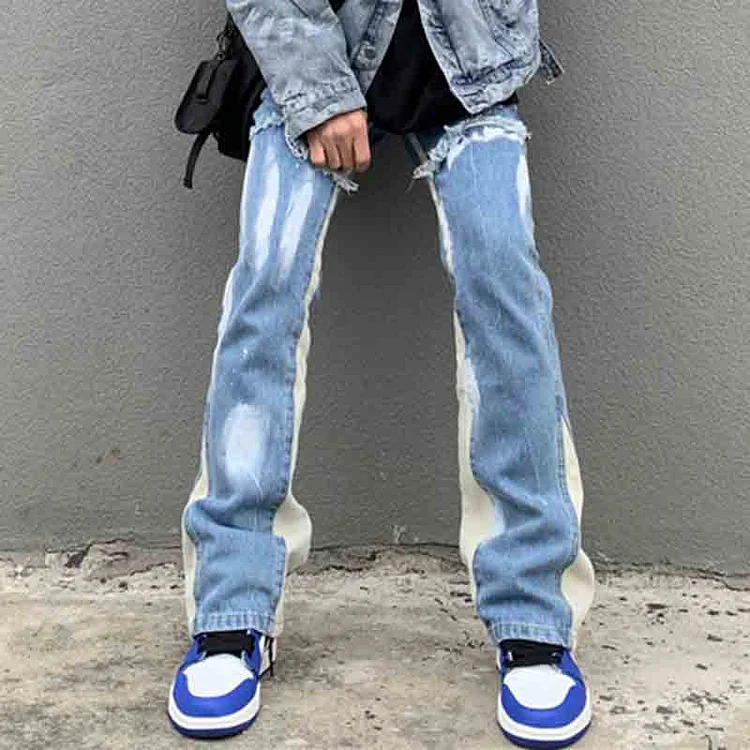 Street Style Washed Splash Mosaic Jeans