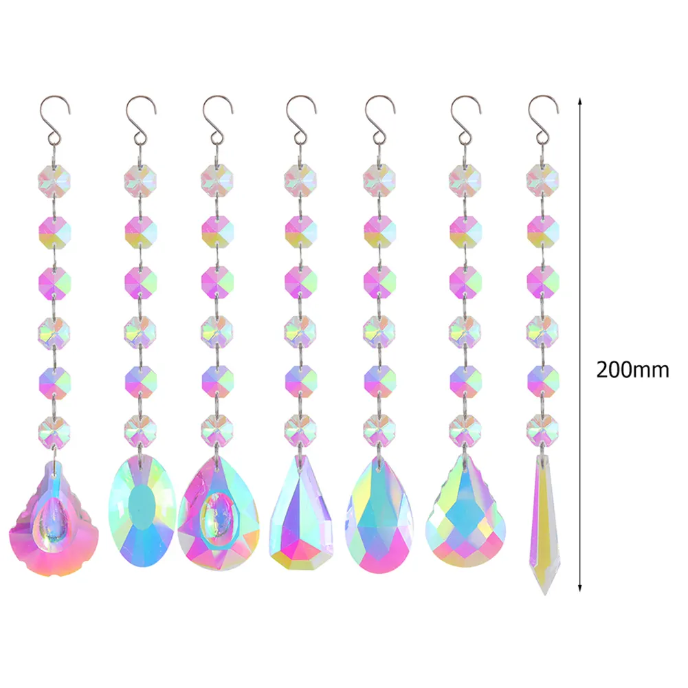 Crystal Wind Chimes Ornament AB Color Beads Hanging Pendant Decor (7pcs)