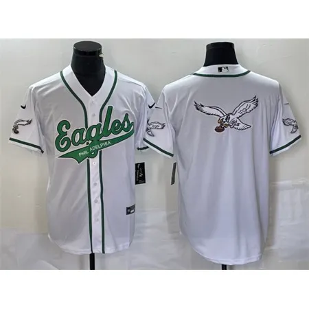 Men's Philadelphia Eagles White Team Big Logo Cool Base Stitched Baseball Jersey