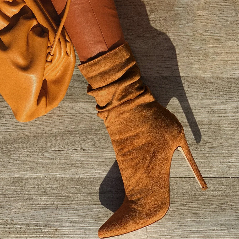Brown Pointy Toe Casual Side Zipper Ankle Boots