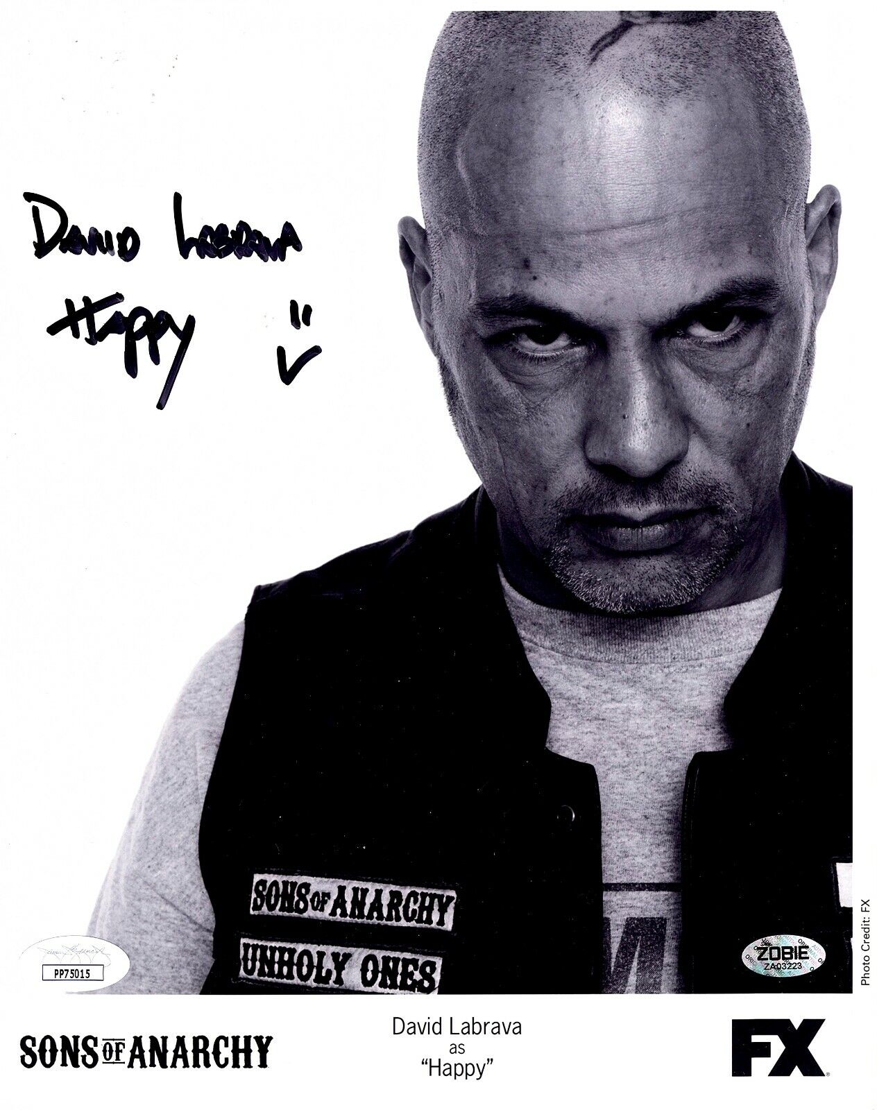 DAVID LaBRAVA Autographed SIGNED SONS of ANARCHY 8x10 Photo Poster painting HAPPY JSA CERTIFIED